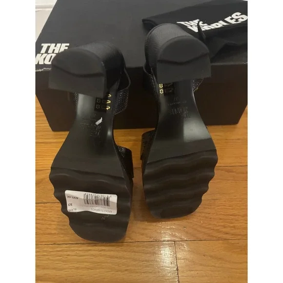 The Kooples NIB Lizard Effect Leather Heel SandalsBlack FR 37/ US‎ 6 MSRP $435 - Picture 7 of 9